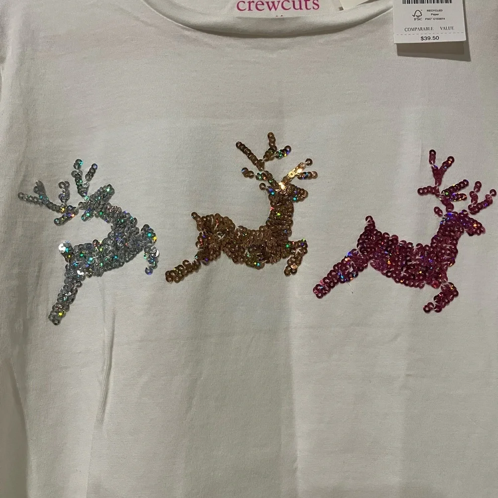 J Crew crewcuts size XL (12-14) sequin reindeer holiday long sleeve t-shirt, NWT - Picture 2 of 7